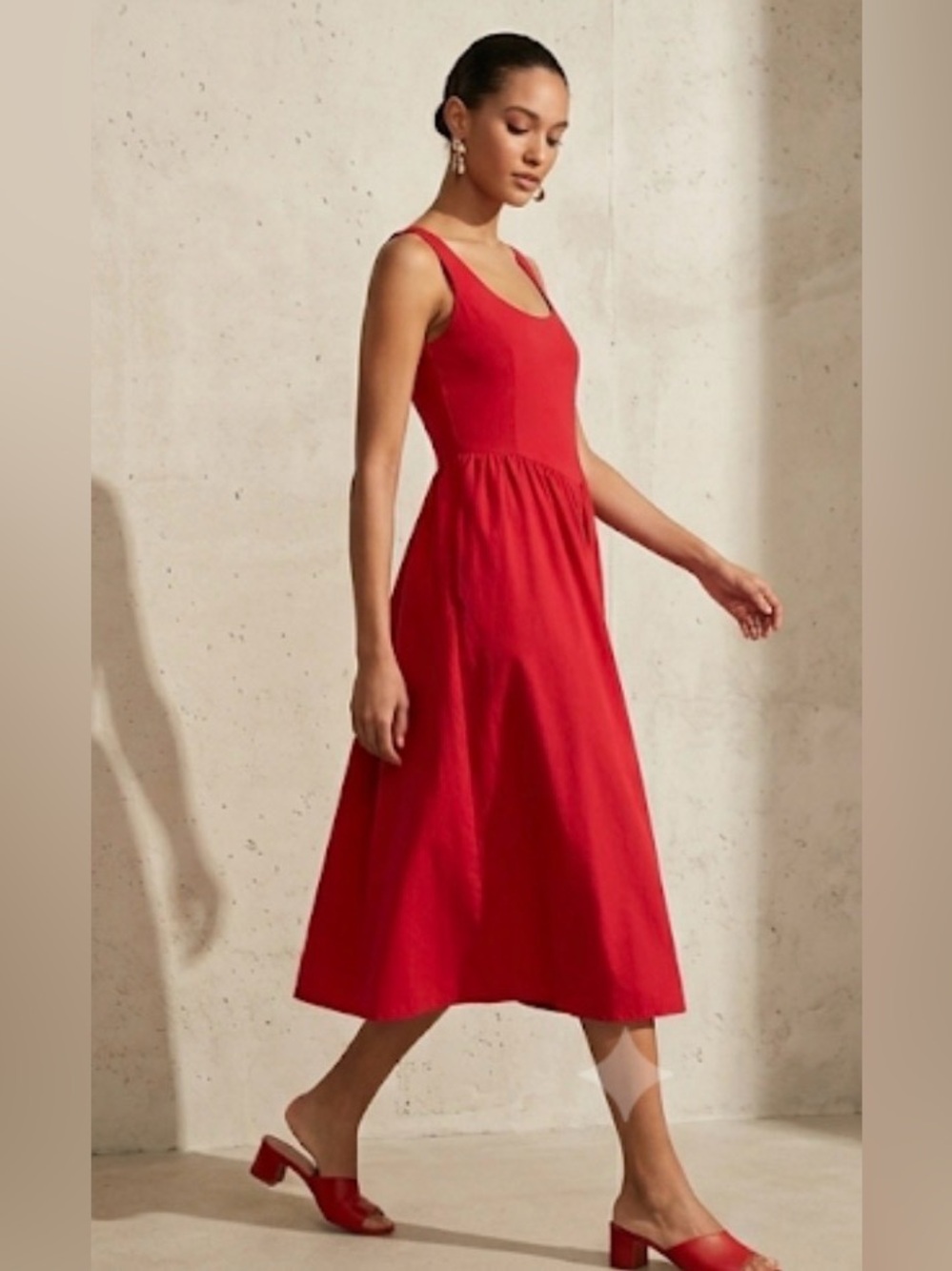 NATION LA FIONA MIDI DRESS IN HEARTBEAT RED SIZE S